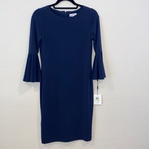 NWT—Calvin Klein Navy 3/4 Bell Sleeve, Boatneck  Dress -Size 4